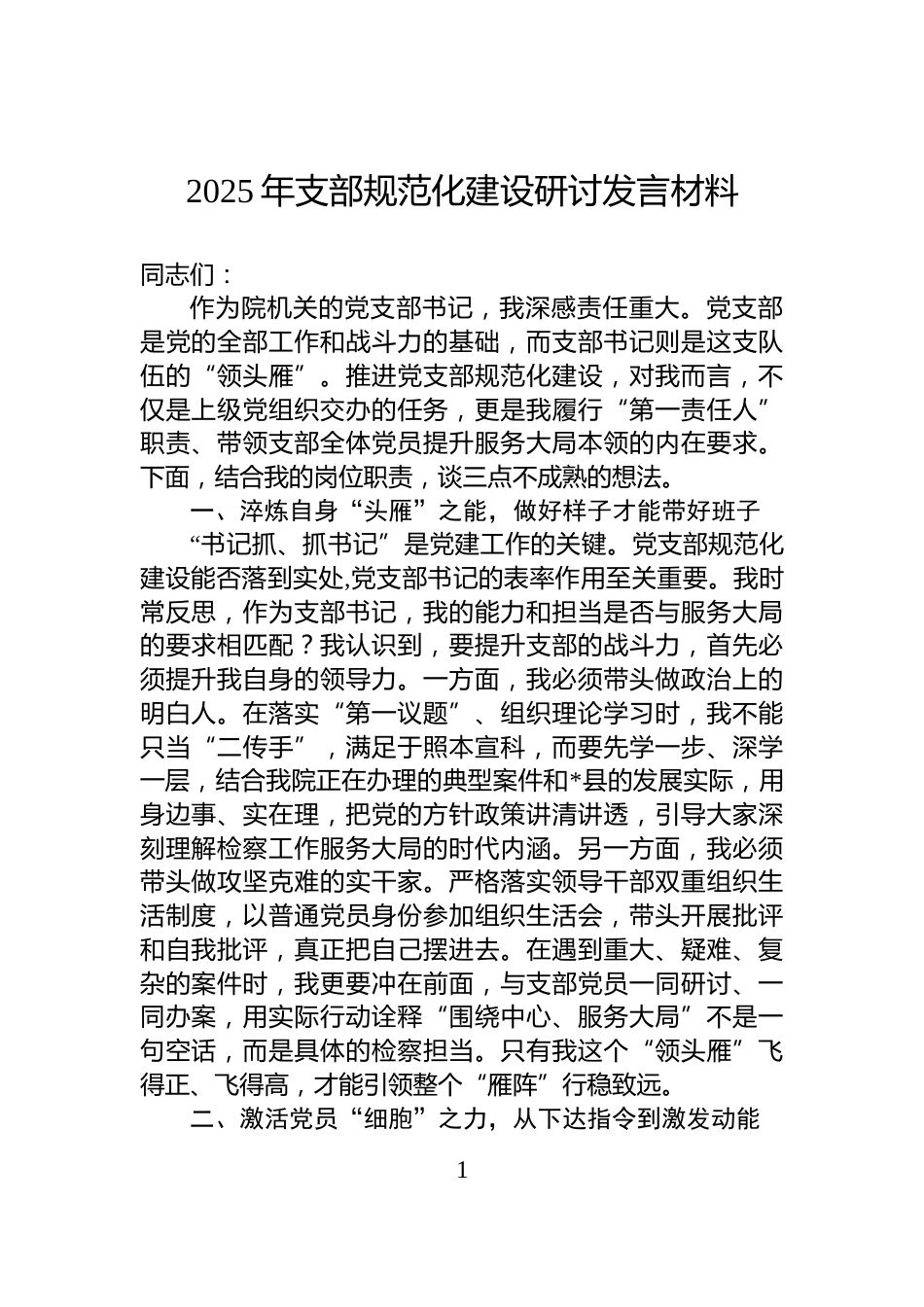 2025年支部规范化建设研讨发言材料_第1页